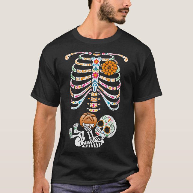 T-shirt Pregnancy Skeleton Dia De Los Muertos Mexican Bell (Devant)
