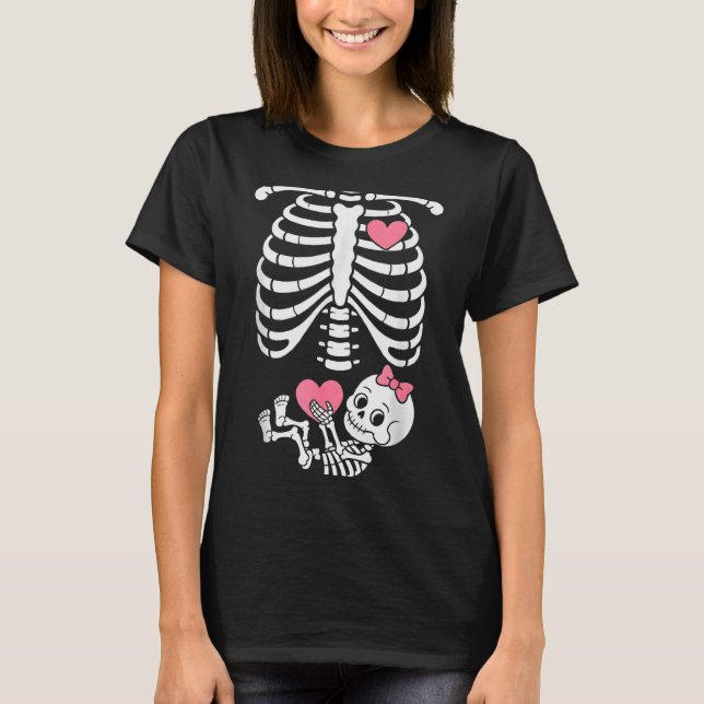 T-shirt Pregnancy Skeleton Girl Baby Rib Cage Belly Bump H (Devant)