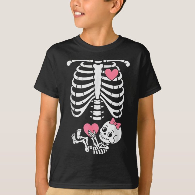 T-shirt Pregnancy Skeleton Girl Baby Rib Cage Belly Bump H (Devant)