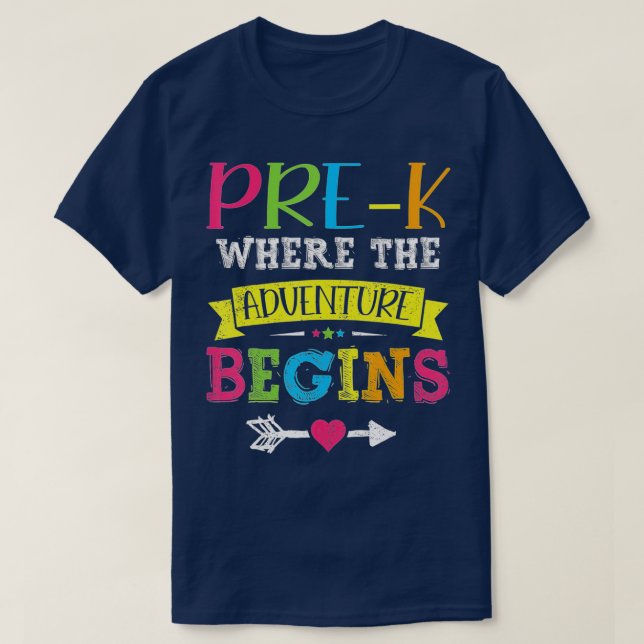 T-shirt PréK drôle où commence l'aventure (Design devant)