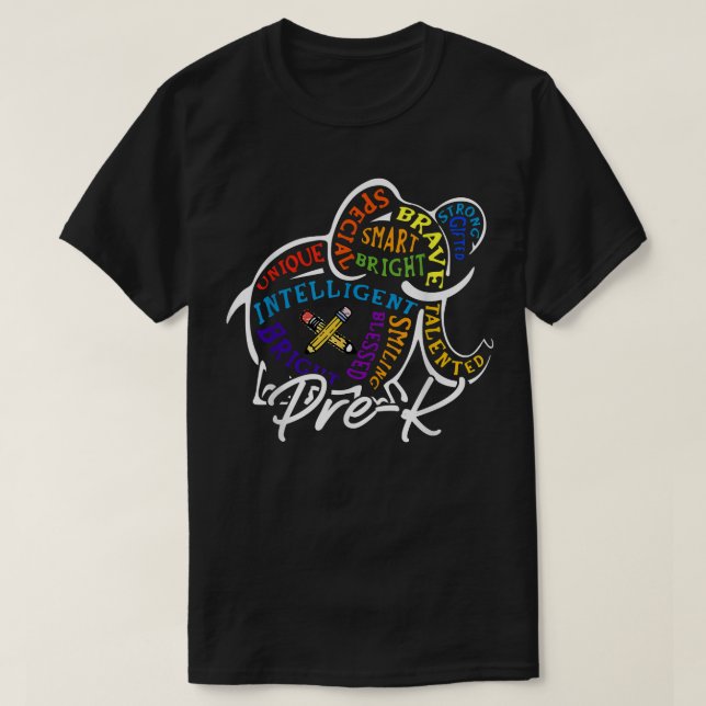 T-shirt PréK Elephant Retour À L'École Mot Cloud Étudiants (Design devant)