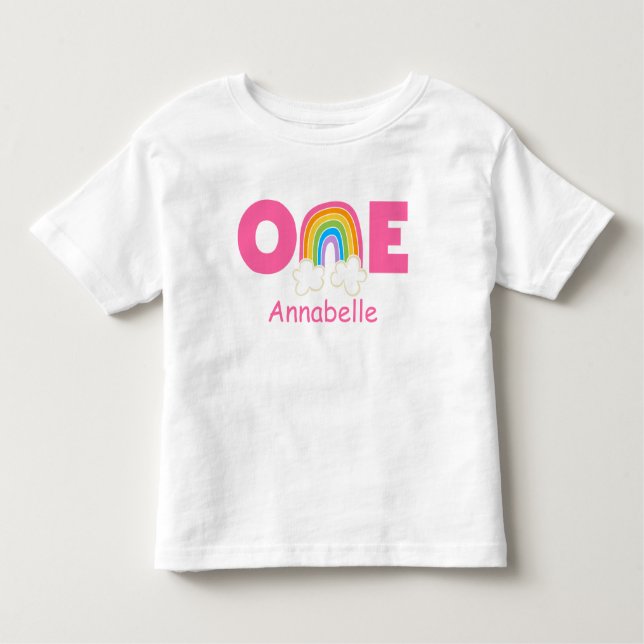 T-shirt premier anniversaire arc-en-ciel rose (Devant)