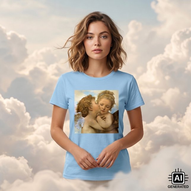 T-shirt Premier Baiser (détail d'ange) par Bouguereau (The First Kiss, angels detail by Bouguereau is a vintage Victorian mythology realism painting.)