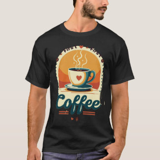 T-shirt Premier Café | Coucher de Soleil Rétro Cœur Café