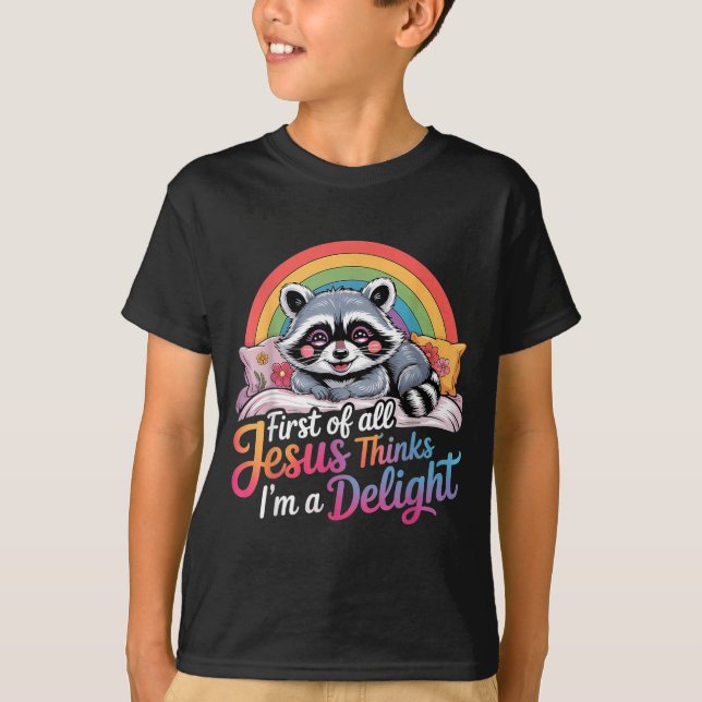 T-shirt Premier Jésus Pense Une Conception De Raton Laveur (Devant)