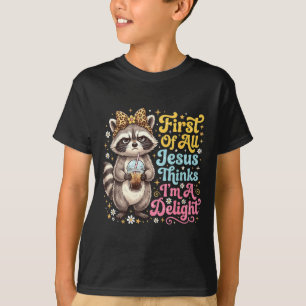 T-shirt Premier Jésus Pense Une Conception De Raton Laveur
