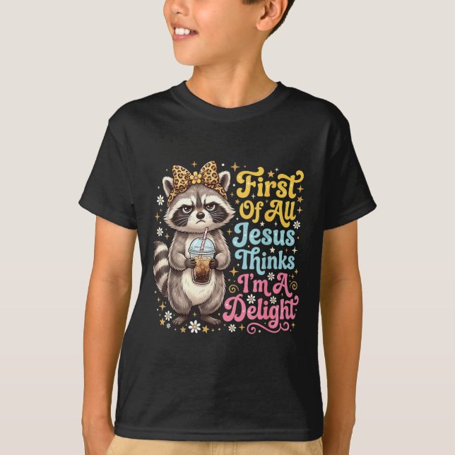 T-shirt Premier Jésus Pense Une Conception De Raton Laveur (Devant)