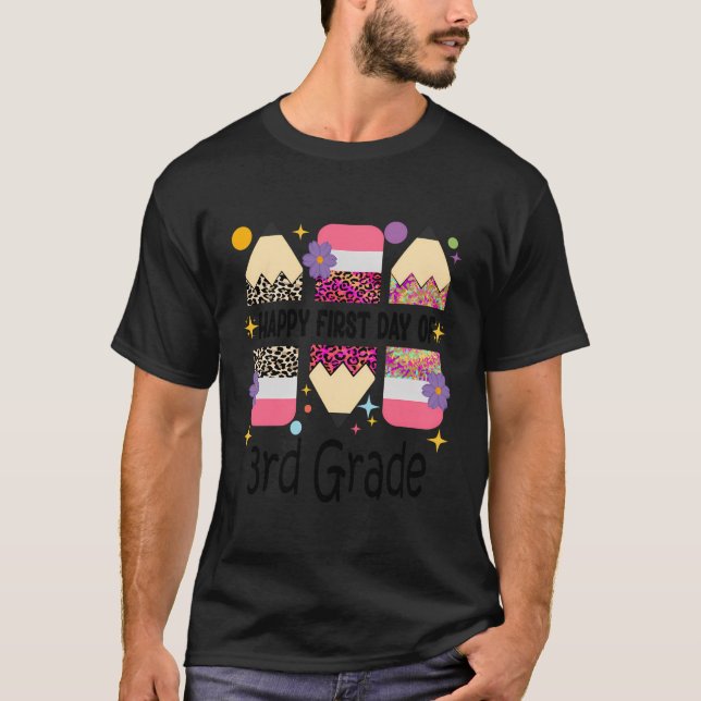T-shirt Premier Jour De 3E Année Enseignant Leopard Pencil (Devant)
