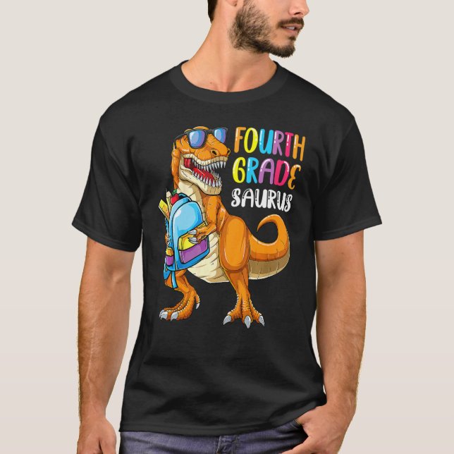 T-shirt Premier Jour De 4E Année Saurus Rex Retour À L'Éco (Devant)
