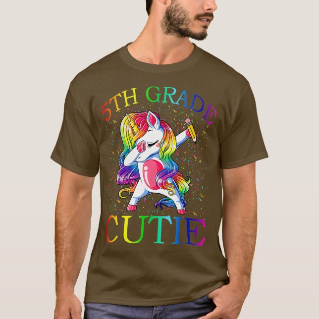 T-shirt Premier jour de l'école 5e année Cutie Unicorn (Devant)