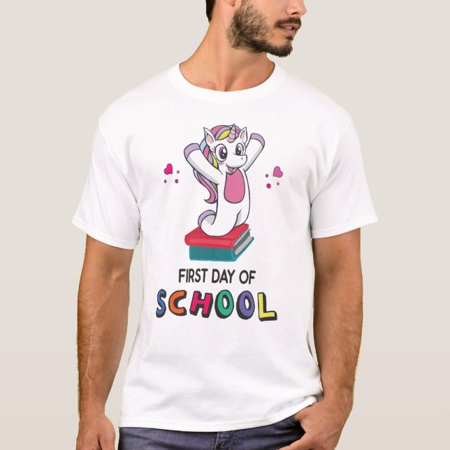 T-shirt Premier jour de l'école Unicorn (Devant)