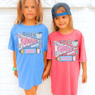 T-shirt Premier jour de maternelle Nom de l'enfant Retour