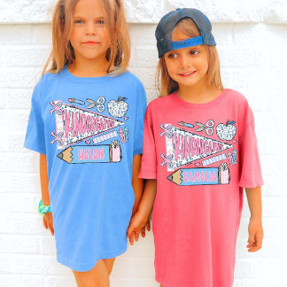 T-shirt Premier jour de maternelle Nom de l'enfant Retour