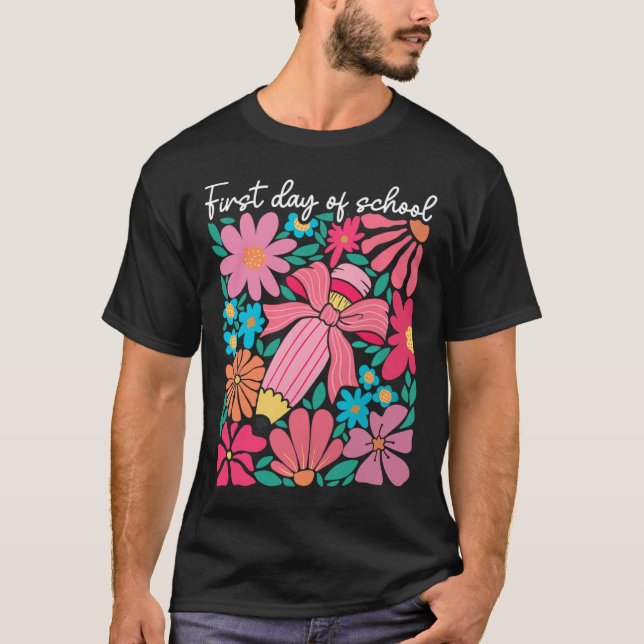 T-shirt Premier Jour D'école Boho Fleur Enseignant Enfants (Devant)