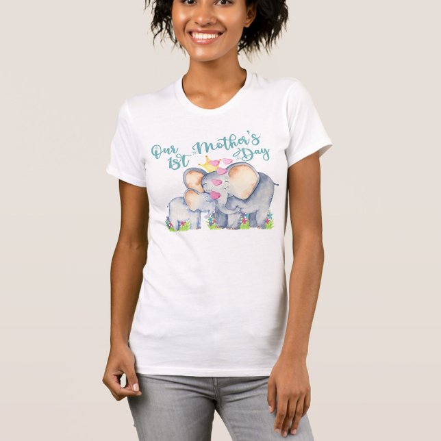 T-shirt Premier jour des mères maman et bébé éléphant T-sh (First Mother's Day t-shirt with mommy and baby elephants)