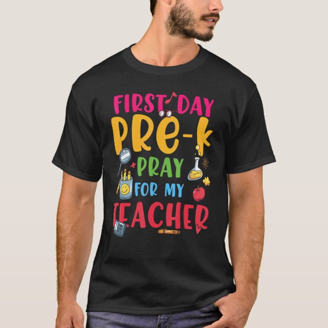 T-shirt Premier Jour Pré K Priez Pour Mon Enseignant S'Amu (Devant)