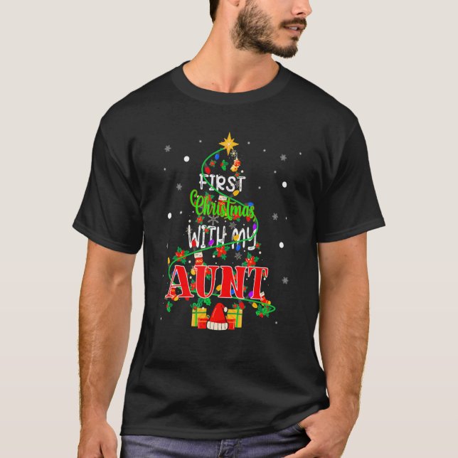 T-shirt Premier Noël Avec Ma Tante Xmas Arbre Lumière Fami (Devant)