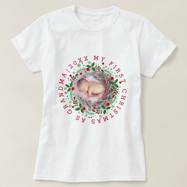T-shirt Premier Noël en tant que grand-mère courre rouge (Design devant)