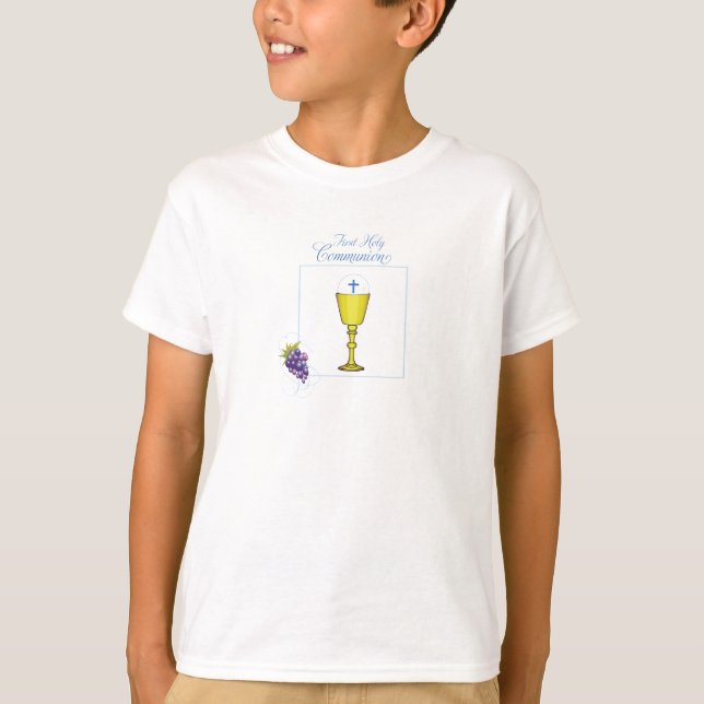 T-shirt Première communion de garçon, Chalice avec hôte et (Devant)