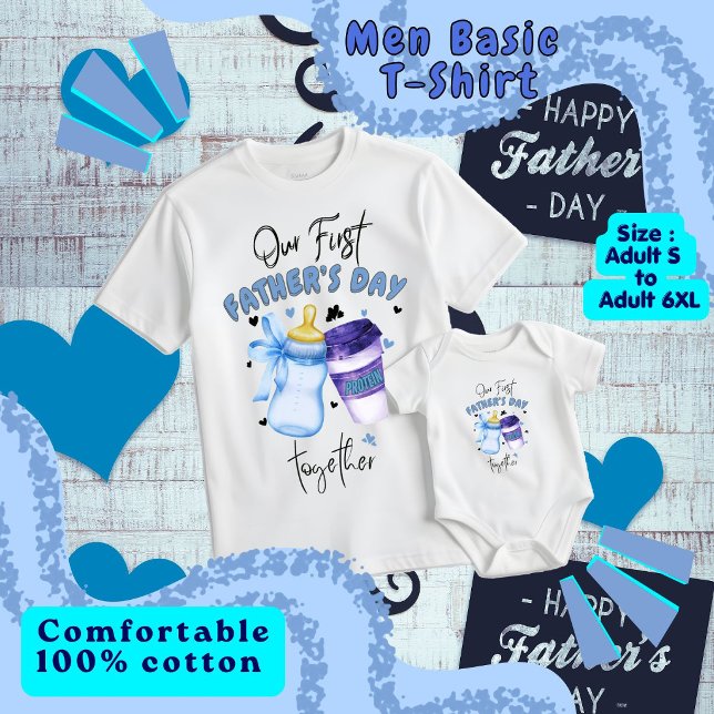 T-shirt Première fête des pères ensemble tenue assortie /  (First Father's Day Together Matching outfit / Blue, our first father's shirt, new daddy gift, father)