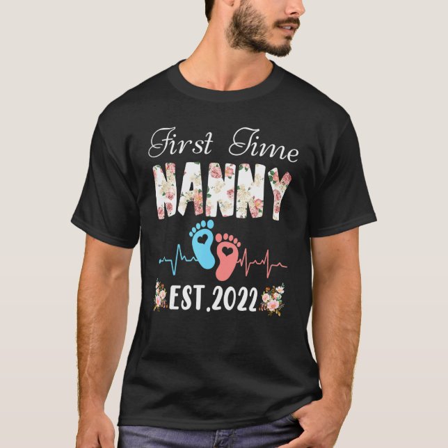 T-shirt Première Nanny Anniversaire Fête des mères Fleurs  (Devant)