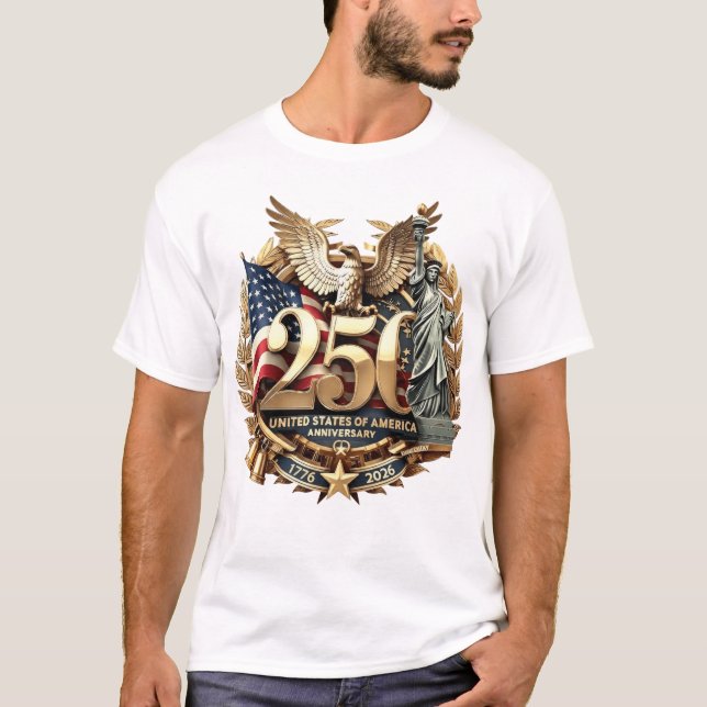 T-shirt Premium Gold USA 250 Anniversary Flag & Liberty  (Devant)