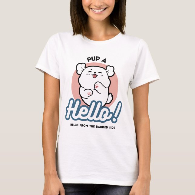T-shirt Prends un bonjour ! - Joyeux dessin de chien blanc (Devant)