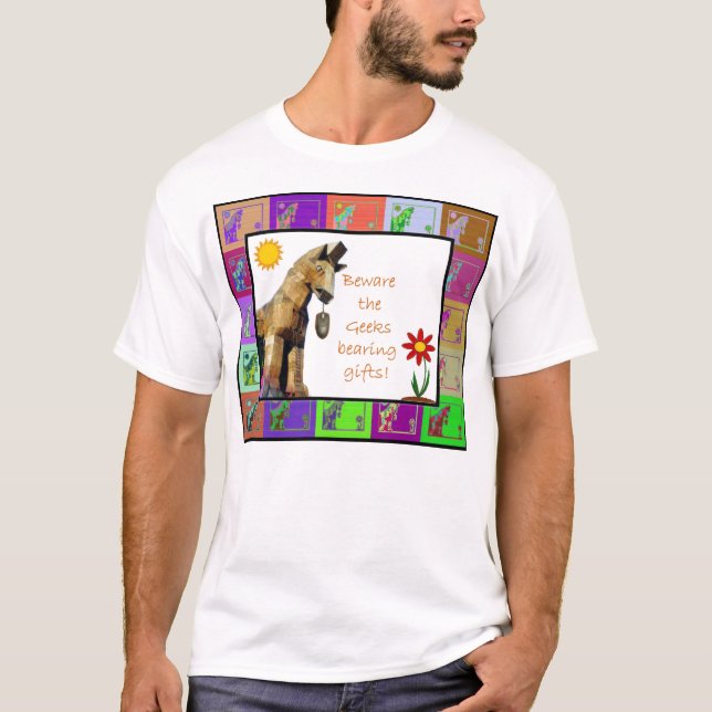 T-shirt Prenez garde du geeks soutenant des cadeaux (Devant)