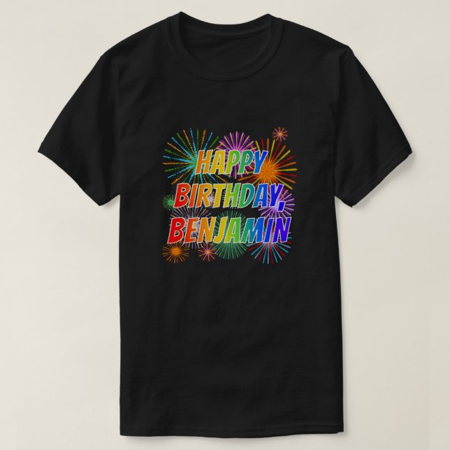 T-shirt Prénom "BENJAMIN", Amusant "HEUREUX ANNIVERSAIRE" (Design devant)