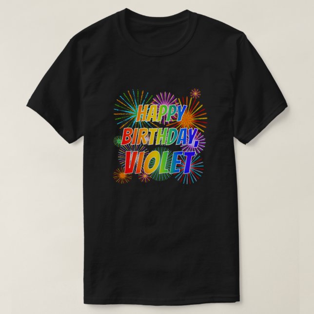 T-shirt Prénom "VIOLET", Fun "JOYEUX ANNIVERSAIRE" (Design devant)