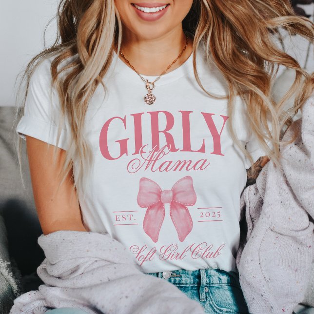 T-shirt Preppy Coquette Mama Personnalisé Fille Maman Rose (Créateur téléchargé)