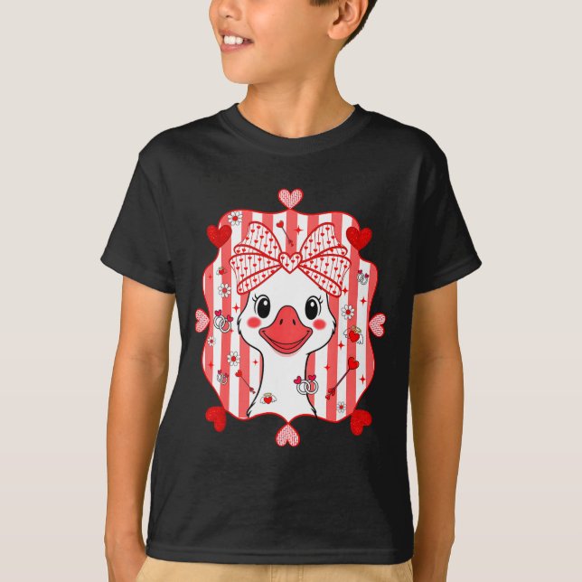 T-shirt Preppy Cute Goose Coquette Bow Valentine's Day Wom (Devant)