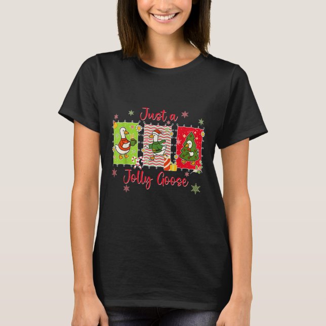 T-shirt Preppy Cute Just A Jolly Goose Merry Goosemas Chri (Devant)