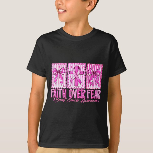 T-shirt Preppy Faith Over Fear Breast Cancer Bow Warrior C (Devant)