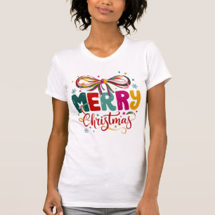 T-shirt Preppy Joyeux Noël Coquette Bow Xmas