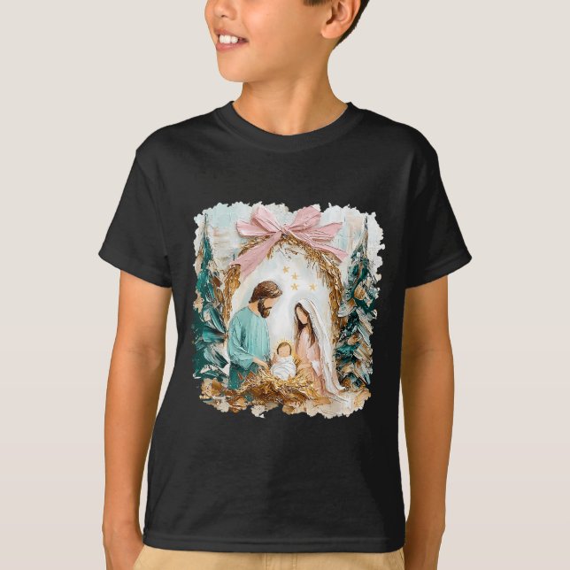 T-shirt Preppy Painted Christian Nativity Scene God Faith  (Devant)