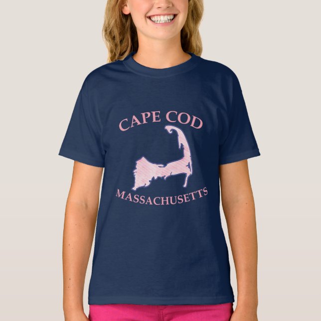 T-shirt Preppy Pink Striped Cape Cod Girl (Devant)