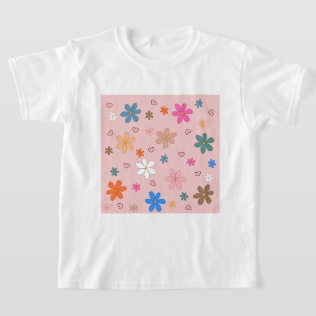 T-shirt Préppy rose coloré Flower Heart Y2K Motif (Poser)
