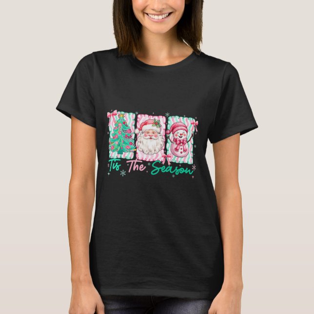 T-shirt Preppy Tis The Season Santa Snowman Merry Christma (Devant)