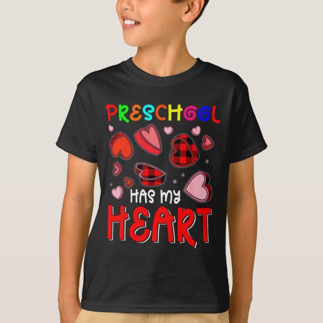 T-shirt Preschool Has My Heart Valentines Hearts Teacher  (Devant)