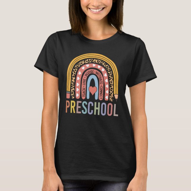 T-shirt Preschool Teacher Leopard Print Cute Women Rainbow (Devant)