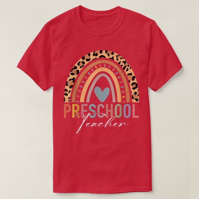 T-shirt Preschool Teacher Teach PreK Boho Rainbow Leopard  (Design devant)