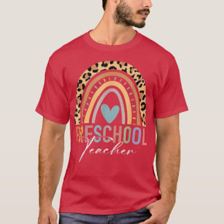 T-shirt Preschool Teacher Teach PreK Boho Rainbow Leopard