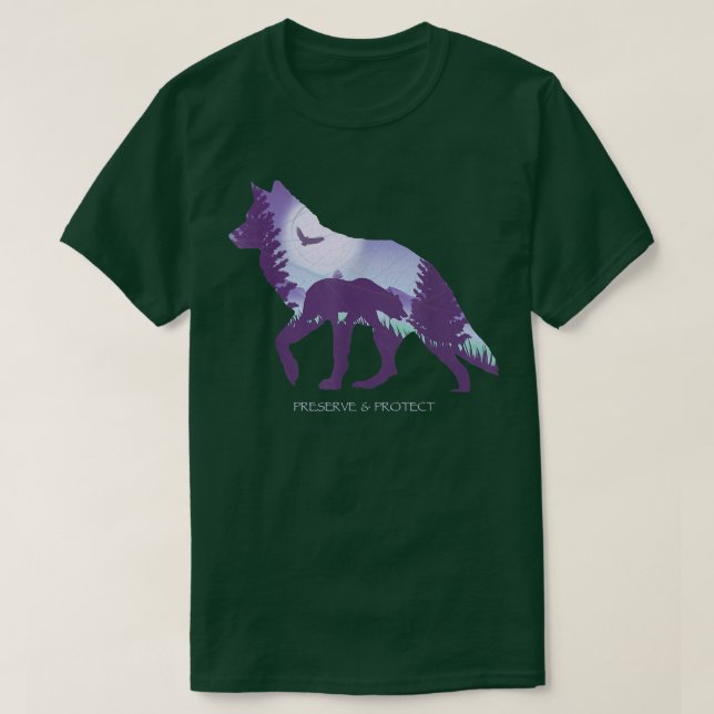 T-shirt Preserve And Protect Wolf Eagle Bear  (Design devant)