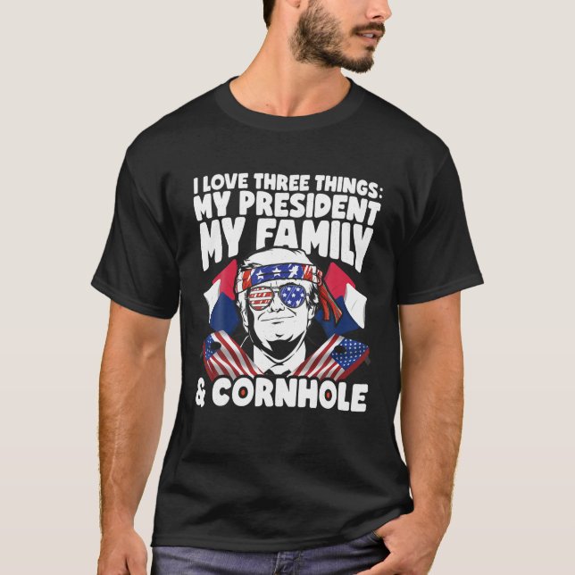 T-shirt Président Trump Family Cornhole MAGA Bean Bag juil (Devant)