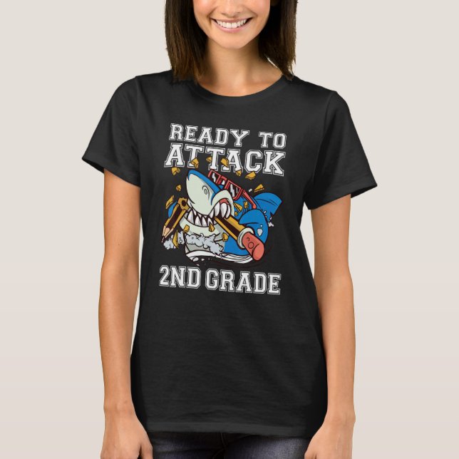 T-shirt Prêt À Attaquer Des Garçons De 2E Année Shark Reto (Devant)