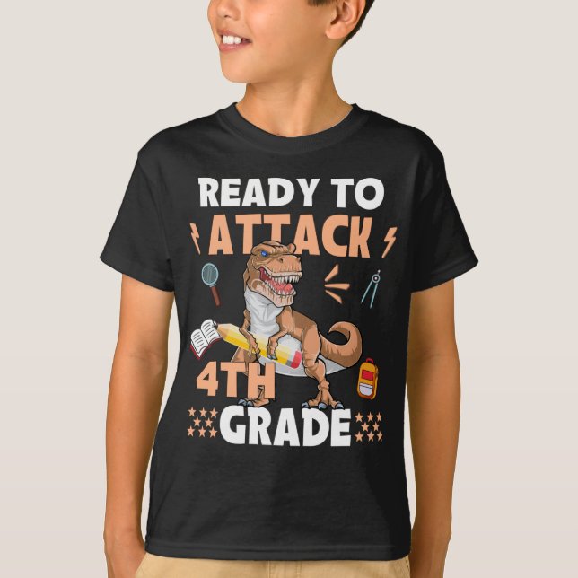 T-shirt Prêt À Attaquer Le Dinosaure De Vêtements De 4E Cl (Devant)