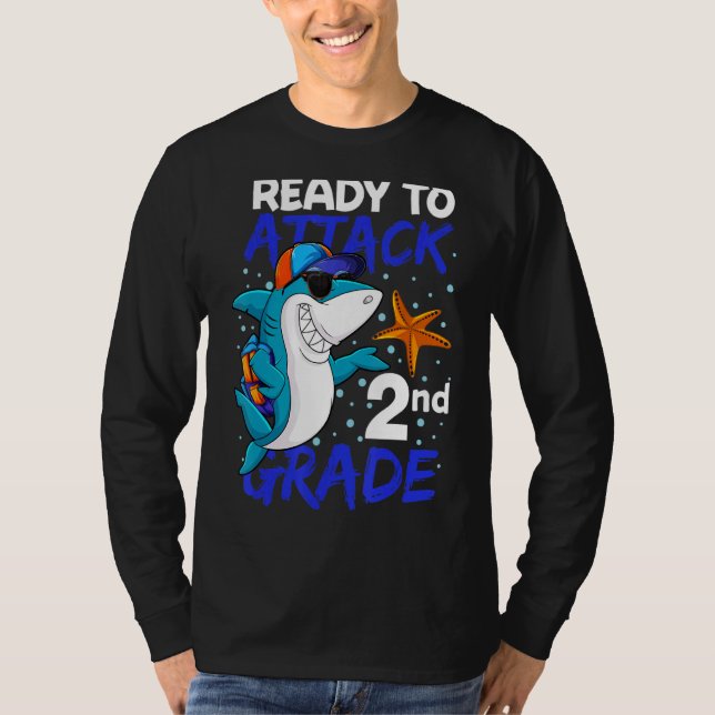 T-shirt Prêt À Attaquer Le Requin Cool De 2E Année À Scho (Devant)