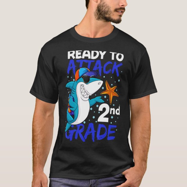 T-shirt Prêt À Attaquer Le Requin Cool De 2E Année À Scho (Devant)