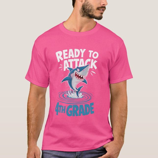T-shirt Prêt à attaquer le requin drôle de 4e année (Devant)